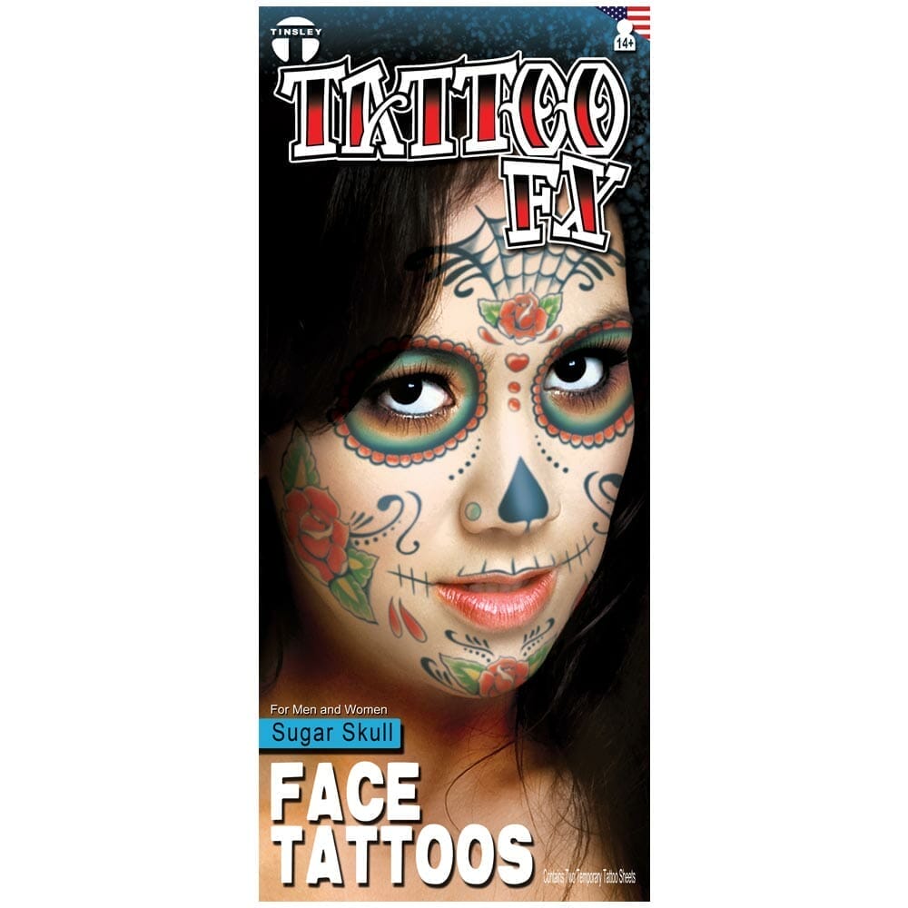 Sugar Skull - Face Tattoo - Best Temporary Tattoo - Tinsley Transfers, image size:1000x1000