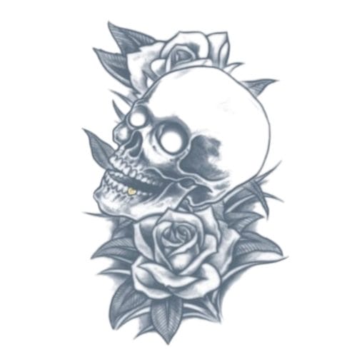 Skull And Rose Temporary Tattoo