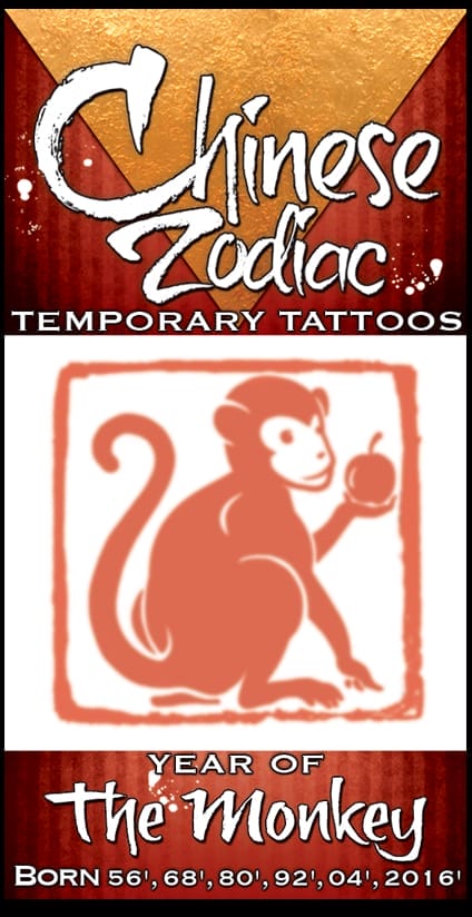 Zodiac Monkey - Temporary Tattoo By Tinsley Transfers Zodiac Monkey - Temporary Tattoo