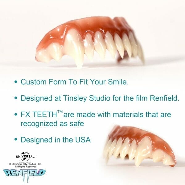 Officially Licensed Universal City Studios Renfield the Movie Dracula Teeth by Tinsley Transfers Bullet points