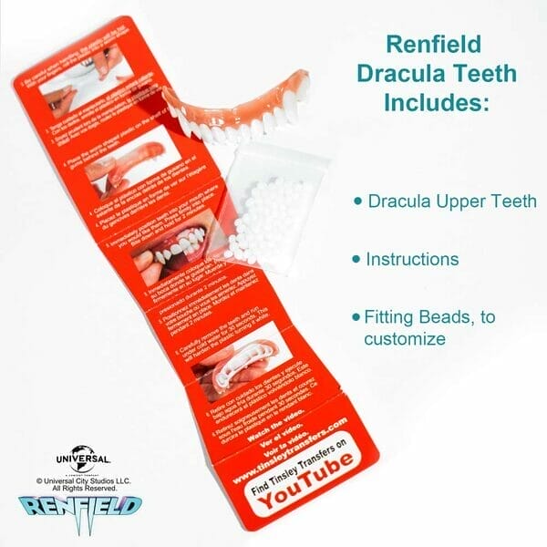 Officially Licensed Universal City Studios Renfield the Movie Dracula Teeth by Tinsley Transfers Directions