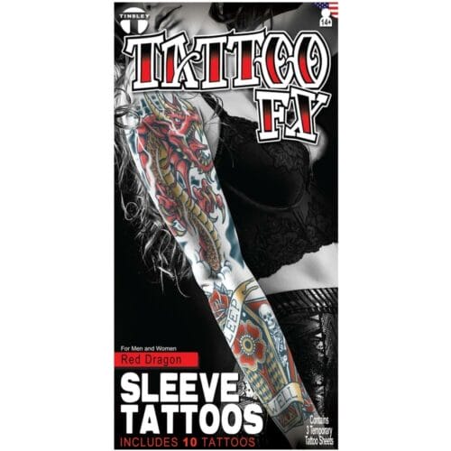Red Dragon Sleeve Arm Temporary Tattoo 3 Piece Set Artwork