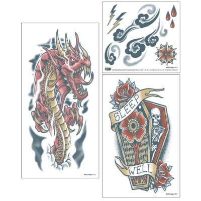 Red Dragon Sleeve Arm Temporary Tattoo 3 Piece Set