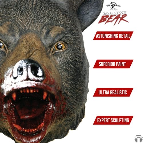 Tinsley Transfers Universal Studios Cocaine Bear Latex Mask Details