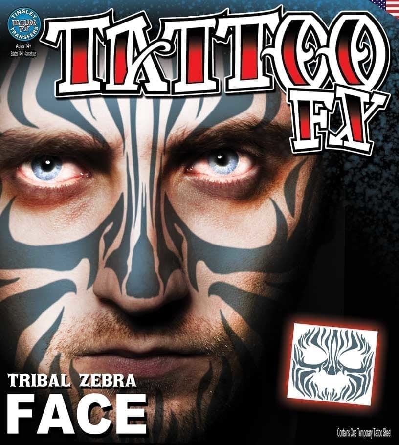 Face - Tribal Zebra - Temporary Tattoo Face TribalZebra TemporaryTattoo