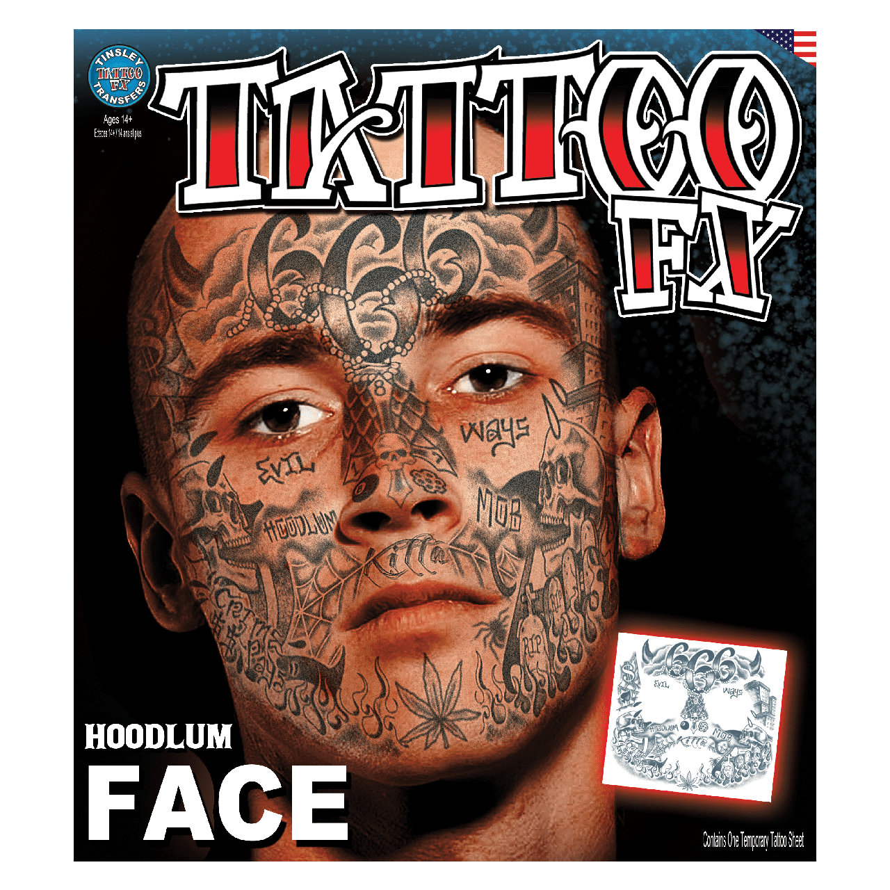 Face - Hoodlum - Temporary Tattoo Face Hoodlum TemporaryTattoo